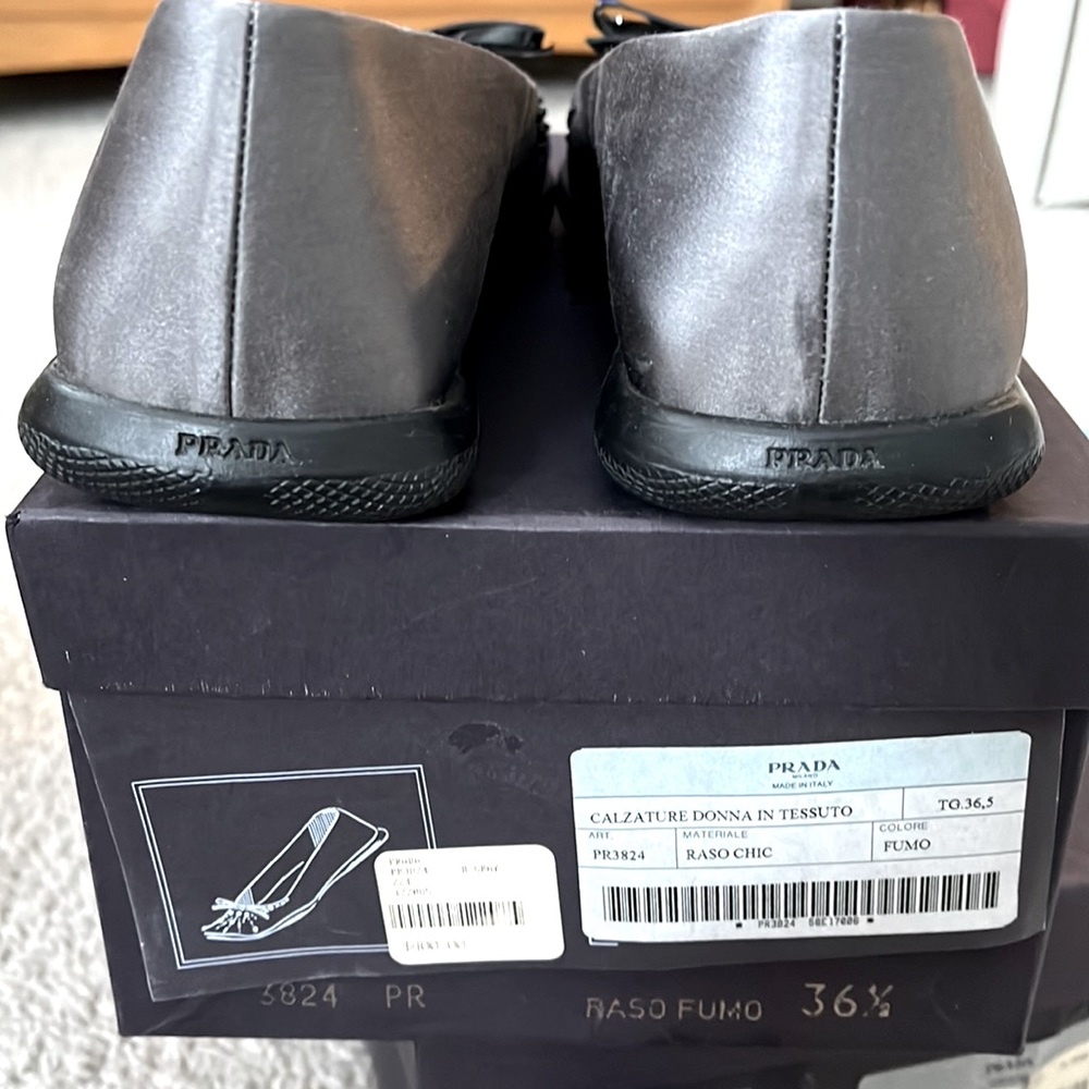 Authentic Prada shoes, 36 1/2 dark silver in color never worn.